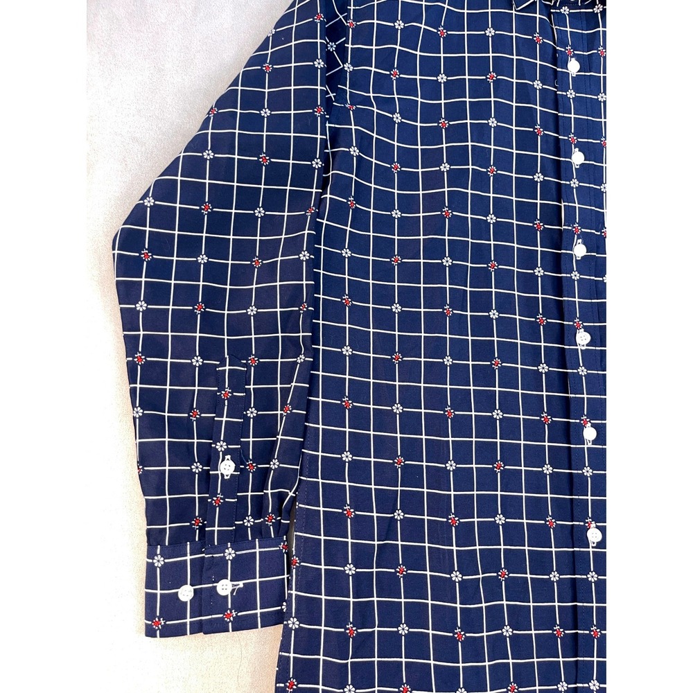 Elie Balleh Milano Italy Navy Blue Grid Floral Button Down Shirt Size 16 Youth - Picture 4 of 8